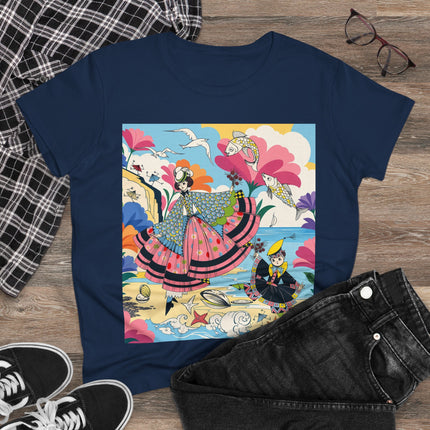 🐚🐟 The Seaside Fantasy Cotton Tee – Art Deco Ocean Whimsy