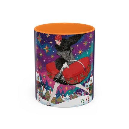 🎁✨ The Lady Of The Christmas Hatbox Colorful Mug – Art Deco Holiday Fantasy