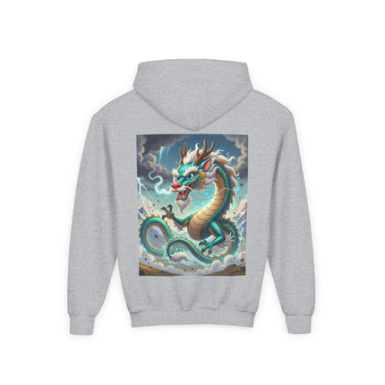 Tibetan Dragon in Battle Youth Hooded Sweatshirt – Power, Motion & Mythic Energy
