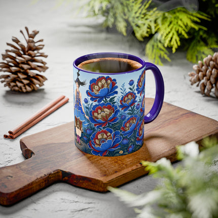 💙🌺 The Sapphire Blossom Garden Dancer Colorful Mug – Art Deco Fashion Fantasy