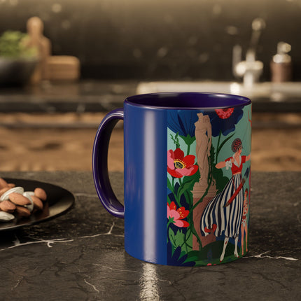 The Lady Of The Scarlet Bow Colorful Mugs – Art Deco Botanical Archer Elegance