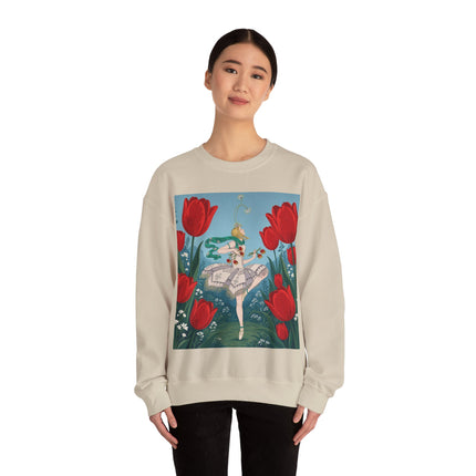 🌷🩰 The Scarlet Tulip Ballet Crewneck Sweatshirt – Art Deco Floral Whimsy