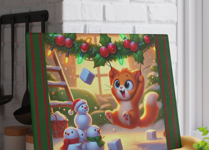 Naughty or Nice Kitten Christmas Glass Cutting Board