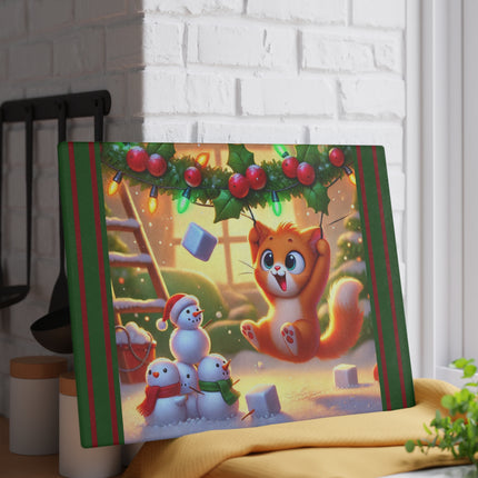 Naughty or Nice Kitten Christmas Glass Cutting Board