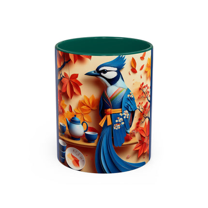 Blue Jay at an Autumn Tea Ceremony Colorful Mugs (11oz, 15oz)