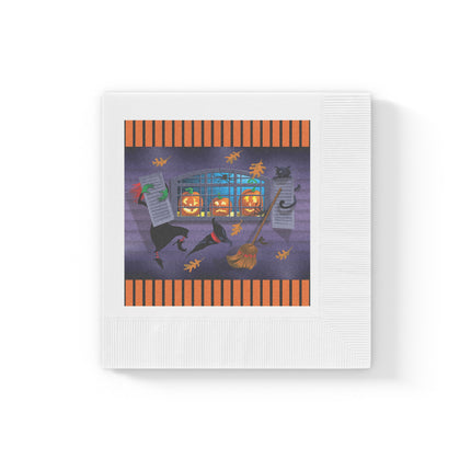 Whimsical Halloween Mischief White Coined Napkins