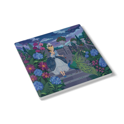 🦚🌸 The Peacock Garden Terrace Ceramic Coaster – Art Deco Floral Elegance