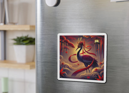 Regal Crimson Crane in the Autumn Mist Die-Cut Magnets (5 Sizes)