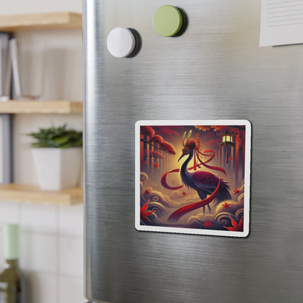 Regal Crimson Crane in the Autumn Mist Die-Cut Magnets (5 Sizes)