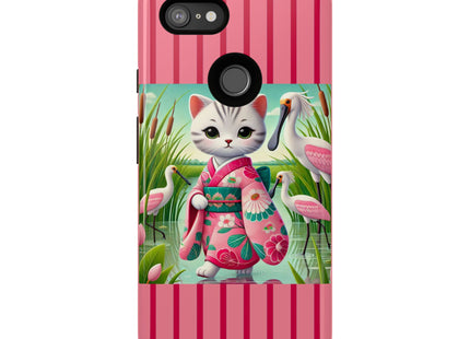 Geisha Kitten Strolls Among the Spoonbills Phone Cases