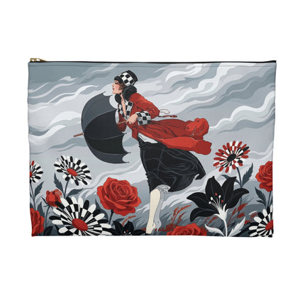 🌹☂️ The Lady In The Storm Accessory Pouch – Art Deco Floral Drama
