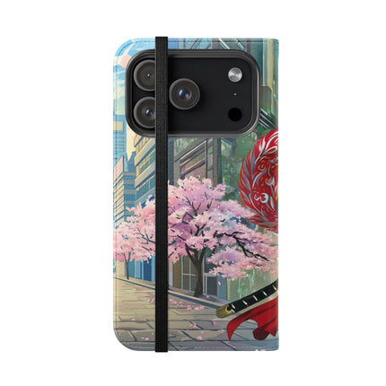 🦁🦊⚔️ Cyberpunk Lion Samurai Flip Case – Futuristic Honor & Kitsune Spirit