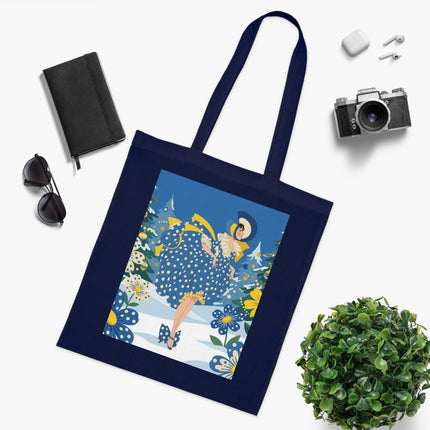 💙🎄 The Bluebell Christmas Promenade Cotton Tote Bag – Art Deco Holiday Elegance