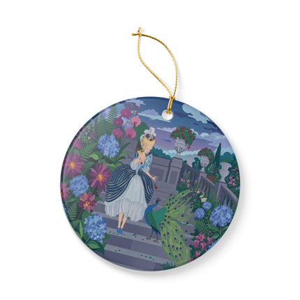 🦚🌸 The Peacock Garden Terrace Ceramic Ornament – Art Deco Floral Elegance