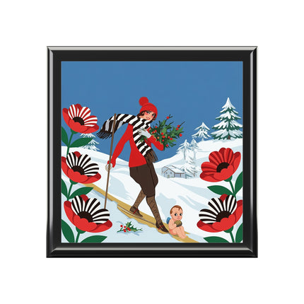 🎿🎄 The Christmas Holly Skier Jewelry Box – Whimsical Holiday Fantasy