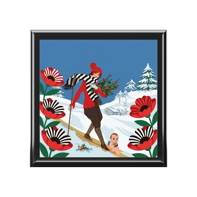 🎿🎄 The Christmas Holly Skier Jewelry Box – Whimsical Holiday Fantasy