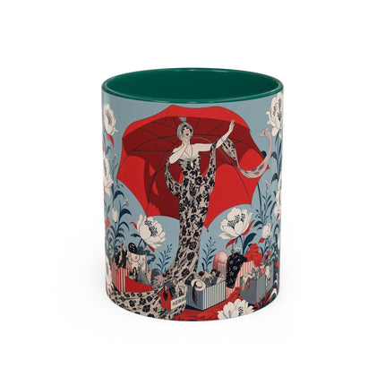 ❤️🌺 The Scarlet Parasol Spectacle Colorful Mug – Art Deco Fashion Elegance