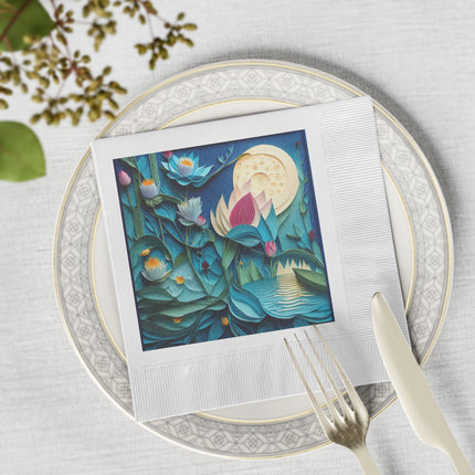 Ethereal Moonlit Lake White Coined Napkins