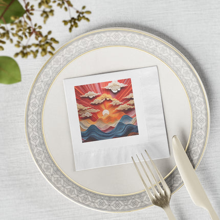 Vibrant Sunrise Sky White Coined Napkins