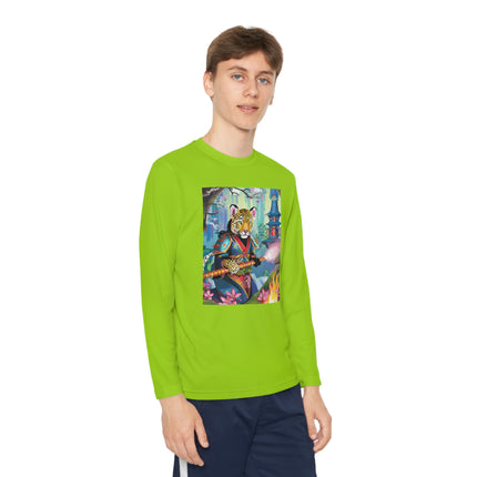 Cyberpunk Leopard Youth Long Sleeve Competitor Tee – Neon Magic & Futuristic Adventure