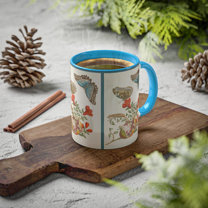 Blue Butterflies and Pomegranate by Maria Sibylla Merian Colorful Mugs, 11oz