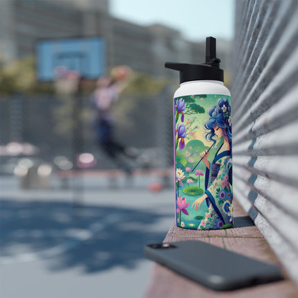Fairy of the Koi Pond Stainless Steel Water Bottle, Standard Lid