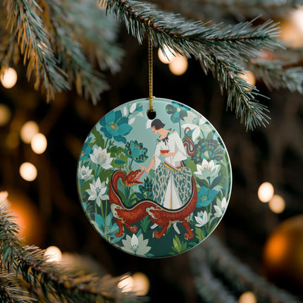 🐉🌿 The Dragon Keeper Ceramic Ornament – Art Deco Floral Fantasy