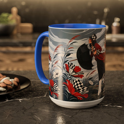☔🌹 The Scarlet Checkerboard Rainstorm Colorful Mug – Art Deco Floral Elegance