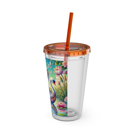 Geisha Kitten’s River Voyage Sunsplash Tumbler with Straw, 16oz