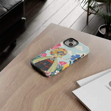 🌸🪞 The Floral Parasol Reflection Phone Case – Art Deco Garden Fantasy