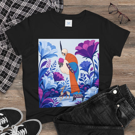 🦌🌺 The Enchanted Garden Companion Cotton Tee – Art Deco Floral Whimsy