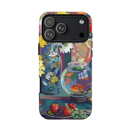 Floral Fishbowl Still Life Phone Case – Vibrant Harmony & Colorful Life