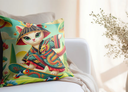 Dragon Dance on Wheels Spun Polyester Square Pillow