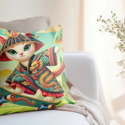 Dragon Dance on Wheels Spun Polyester Square Pillow