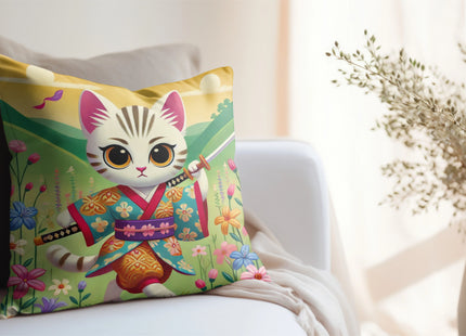 Samurai Kitten Spun Polyester Square Pillow