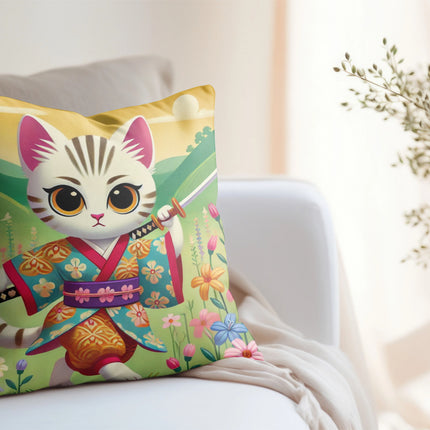Samurai Kitten Spun Polyester Square Pillow