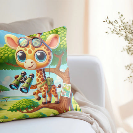 Giraffe Lookout Spun Polyester Square Pillow