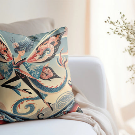 Dragon Fairy of the Temple Spun Polyester Square Pillow