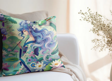 Fairy of the Koi Pond Spun Polyester Square Pillow