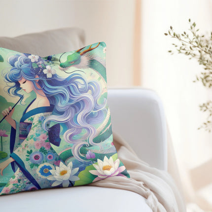 Fairy of the Koi Pond Spun Polyester Square Pillow