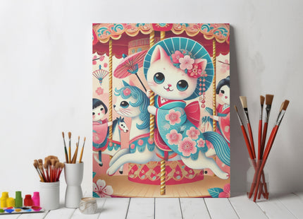 Geisha Kitten's Enchanted Carousel Giclée Art Print