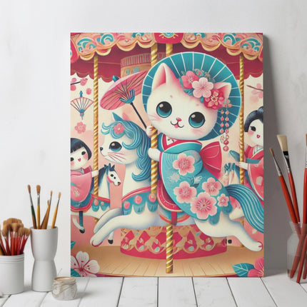 Geisha Kitten's Enchanted Carousel Giclée Art Print
