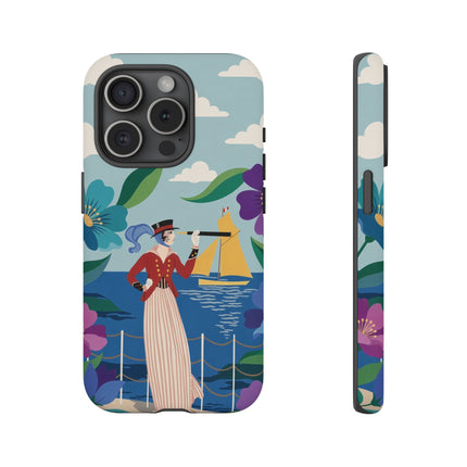 🌊🔭 The Lady Of The Seaside Lookout Phone Case – Art Deco Nautical Adventure