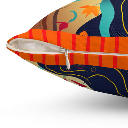 Black Cat in Kimono Spun Polyester Square Pillow