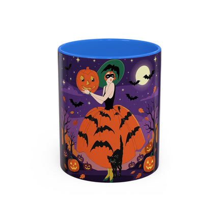 🎃🌕 The Pumpkin Moon Enchantress Colorful Mug – Elegant Halloween Masquerade