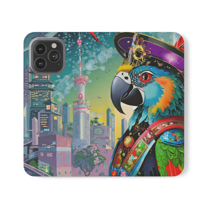 🦜⚡ Tech Plumes Flip Case – Neon Feathers & Futuristic Brilliance