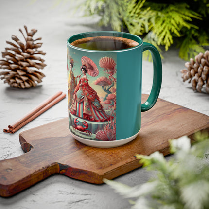 Cherry Blossom Courtesans & Crimson Crab Colorful Mug – Imperial Elegance & Playful Charm