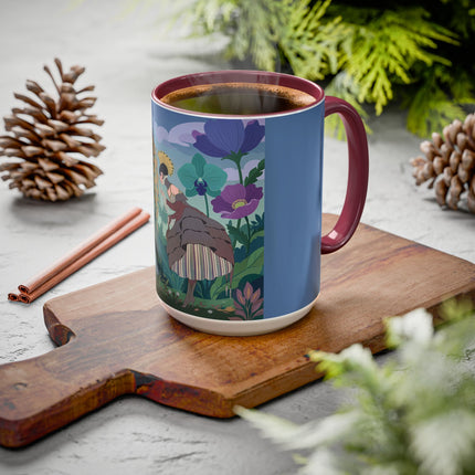 The Lady And The Enchanted Heron Colorful Mugs – Art Deco Botanical Elegance