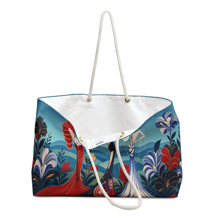 🌹💙 The Grand Floral Fashion Parade Weekender Bag – Art Deco Fashion Elegance