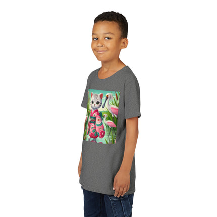 Geisha Kitten Strolls Among the Spoonbills Youth Short Sleeve Tee